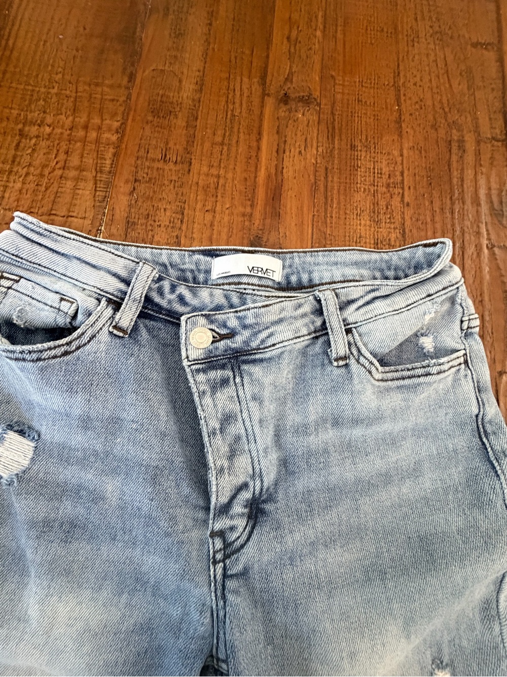Vervet Light Blue Distressed Flare Jeans — Women's High-Rise Flared Denim 28 - Picture 5 of 12